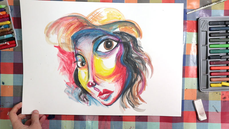 Abstract face drawn with inktense blocks