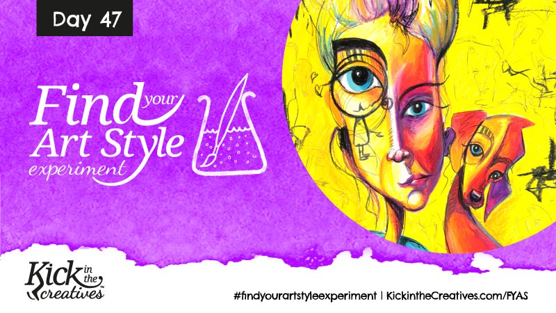 Find Your Art Style Experiment Day 47 – Abstract Woman and Dog