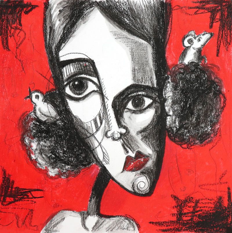charcoal and red abstract face